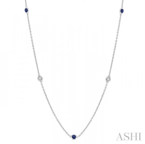 Ashi Blue Sapphire and Diamond Station Necklace in 14K White Gold