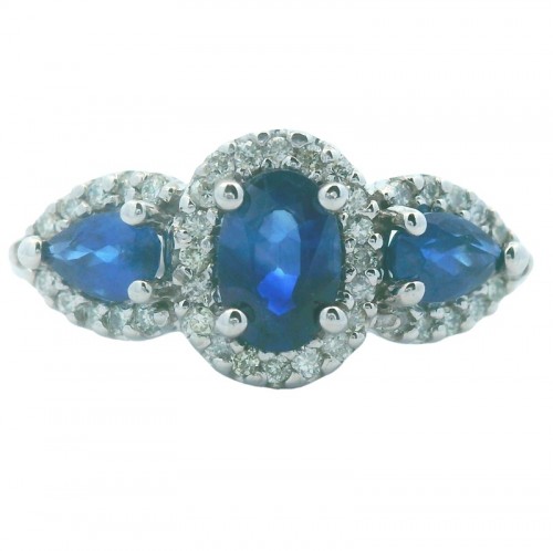 Three Stone Sapphire Ring with Diamonds