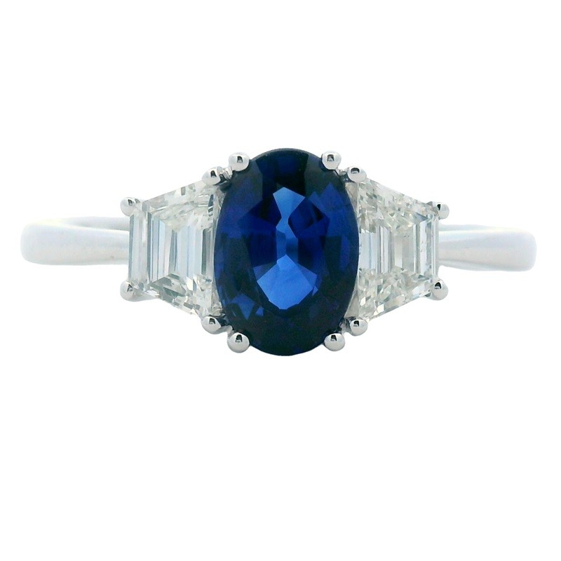 Blue Sapphire Ring with Diamonds in 14K White Gold