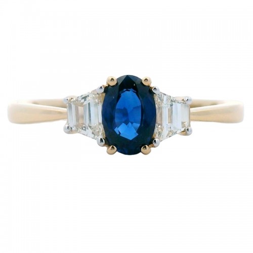 Blue Sapphire Ring with Diamonds in 14K Yellow Gold