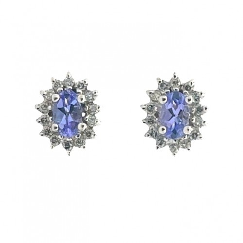 Tanzanite Studs with Diamond Halo