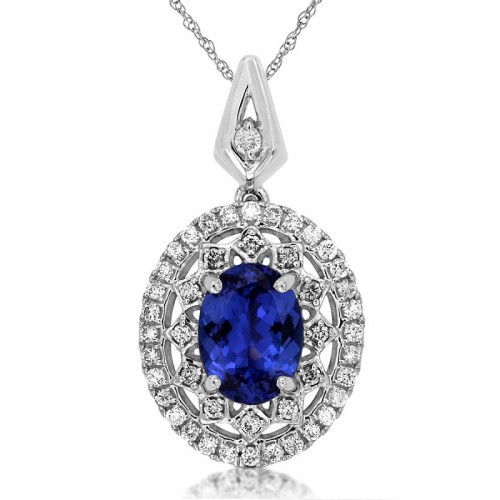 Tanzanite and Diamond Pendant in 14K White Gold