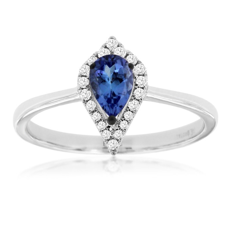 Petite Tanzanite Ring with Diamond Halo