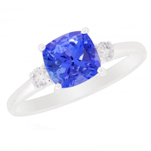 14W Cushion Tanzanite Ring with Diamonds