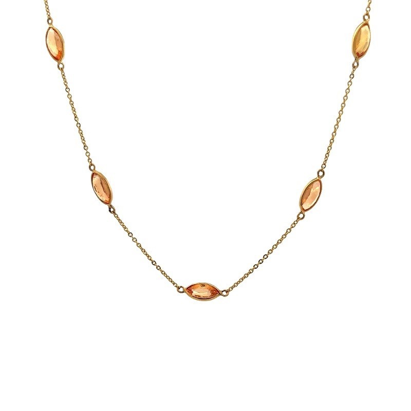 Orange Sapphire Station Necklace in 14K Yellow Gold