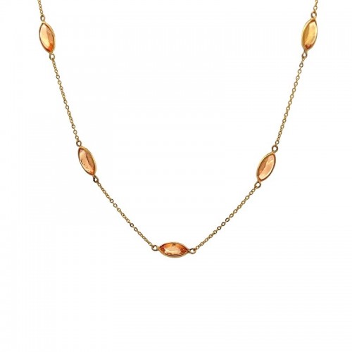 Orange Sapphire Station Necklace in 14K Yellow Gold