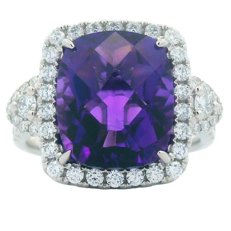 Amethyst and Diamond Ring in 18K White Gold