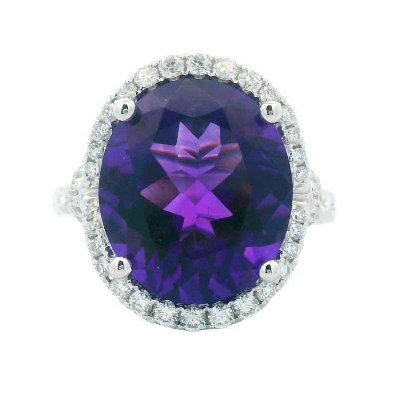 6ct Amethyst Ring with Diamonds in 18K White Gold