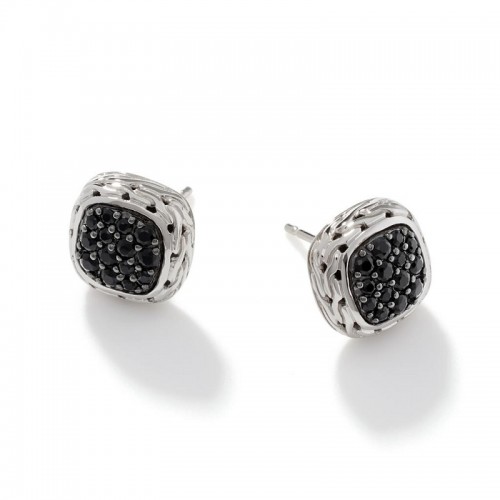 John Hardy Carved Chain Stud Earring with Black Sapphire