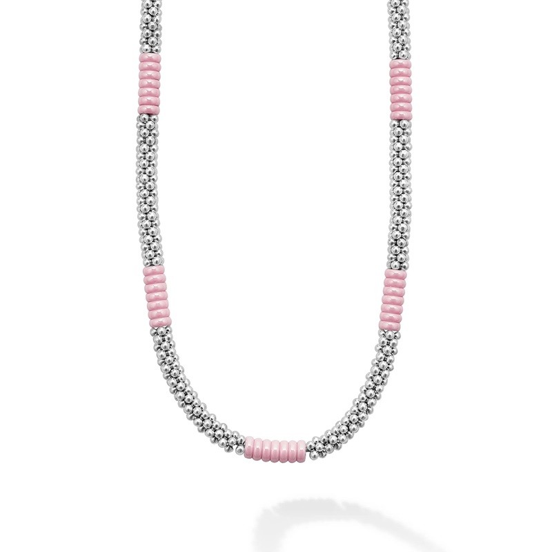 Lagos 5mm Pink Caviar Silver Station Beaded Necklace