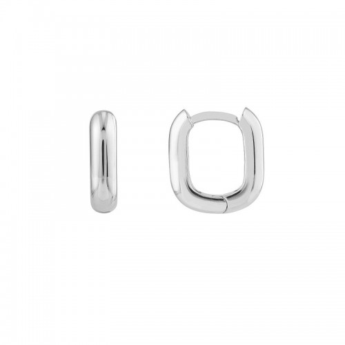 14K White Gold Oblong Huggie Hoops