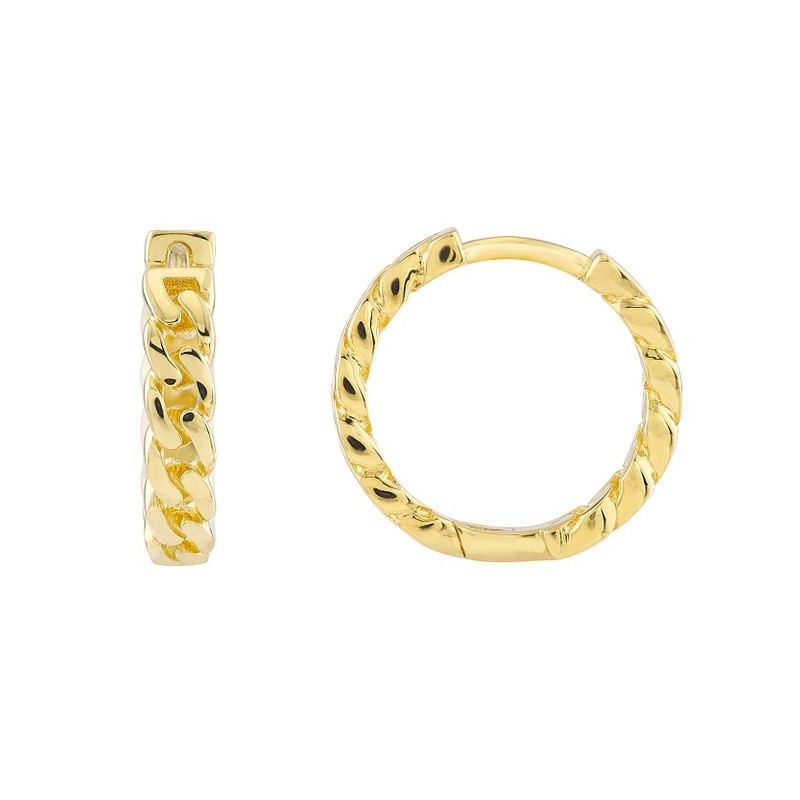 14K Yellow Gold Curb Huggie Hoops