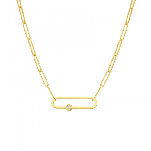 Paper Clip Necklace with Diamond in 14K Yellow Gold