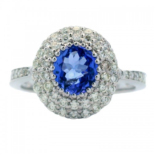 Tanzanite Ring with Double Diamond Halo