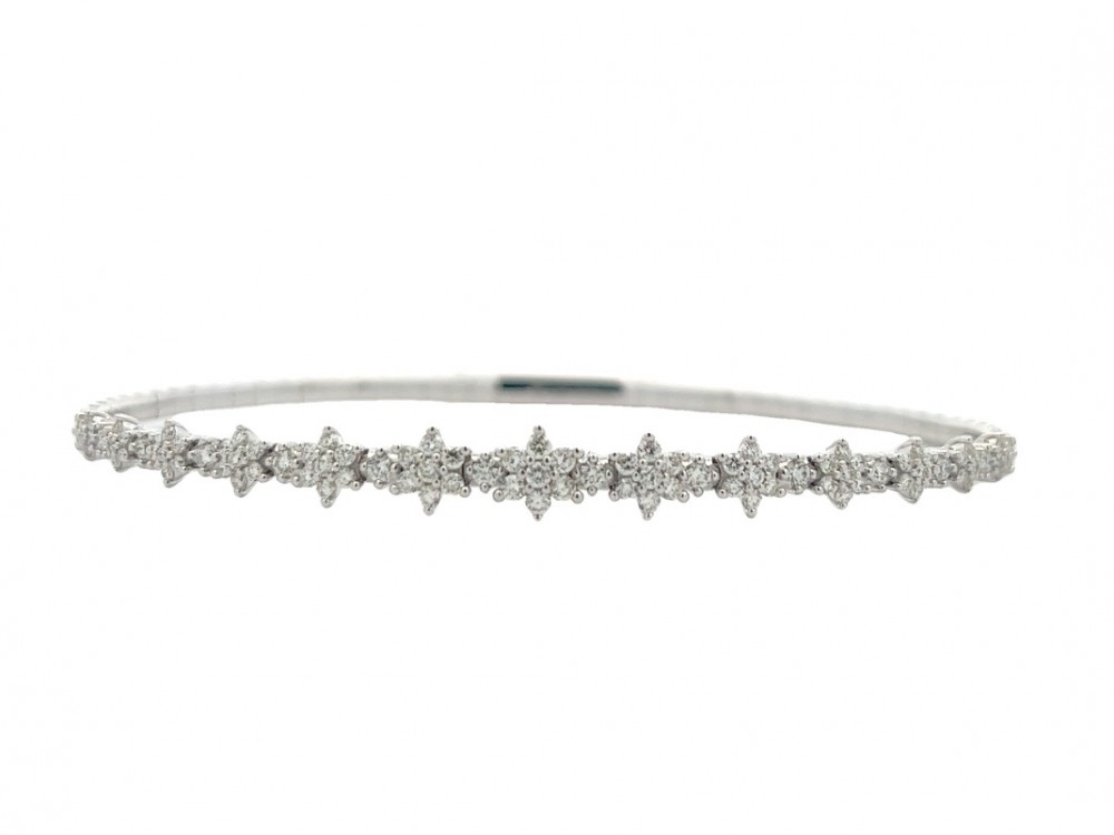 Diamond Flower Flexi Bangle in 14K White Gold