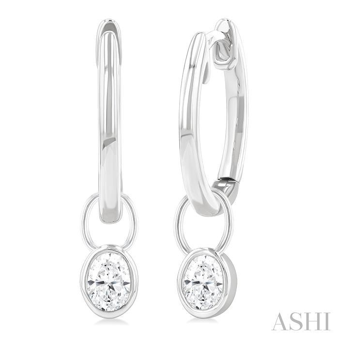 Ashi Convertible Bezel-set Oval Diamond Huggies in 14K White Gold