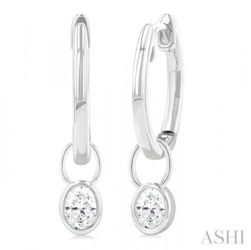 Ashi Convertible Bezel-set Oval Diamond Huggies in 14K White Gold