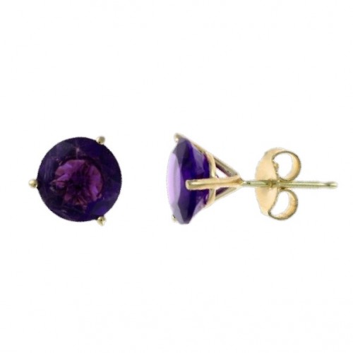 Round Amethyst Studs in 14K Yellow Gold