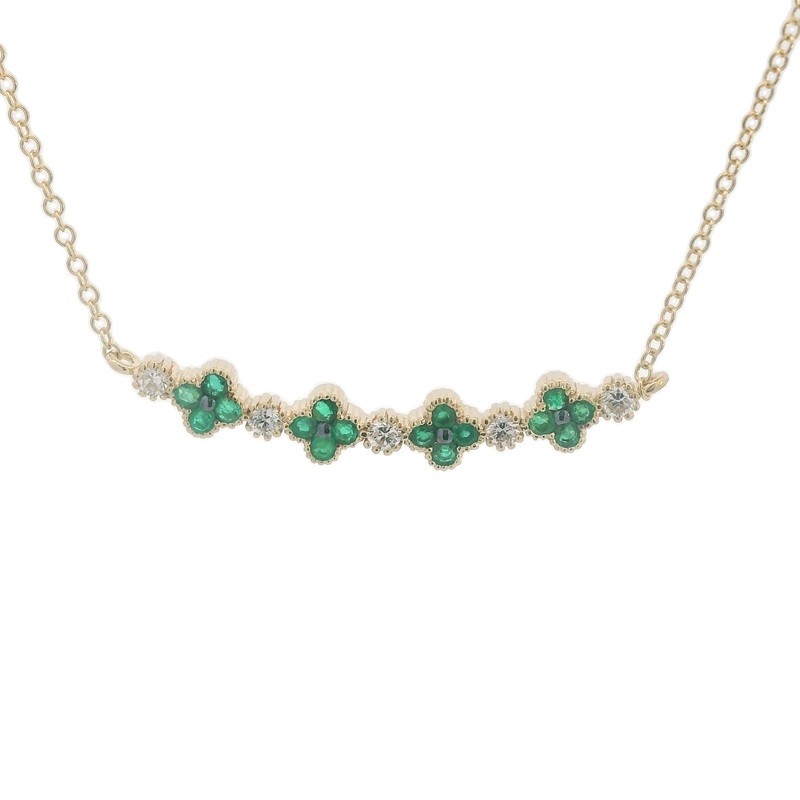 Emerald Flower and Diamond Bar Necklace