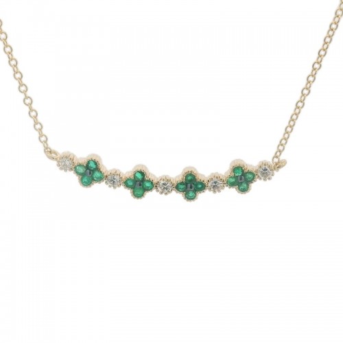 Emerald Flower and Diamond Bar Necklace