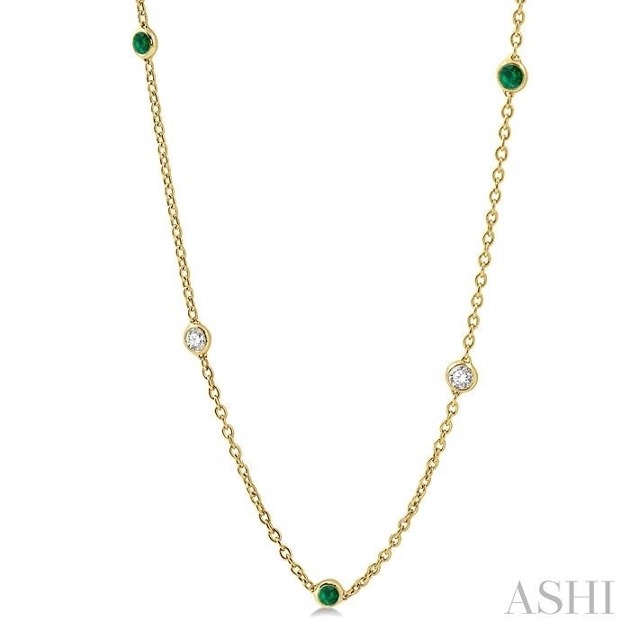 Ashi Emerald and Diamond Station Necklace in 14K Yellow Gold