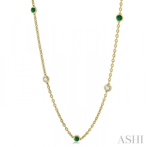 Ashi Emerald and Diamond Station Necklace in 14K Yellow Gold