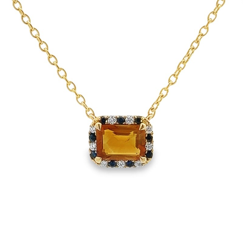 Citrine Spirit Pendant with Sapphire and Diamond Halo