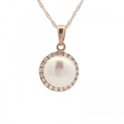 Pearl Pendant with Diamond Halo in 14K Rose Gold