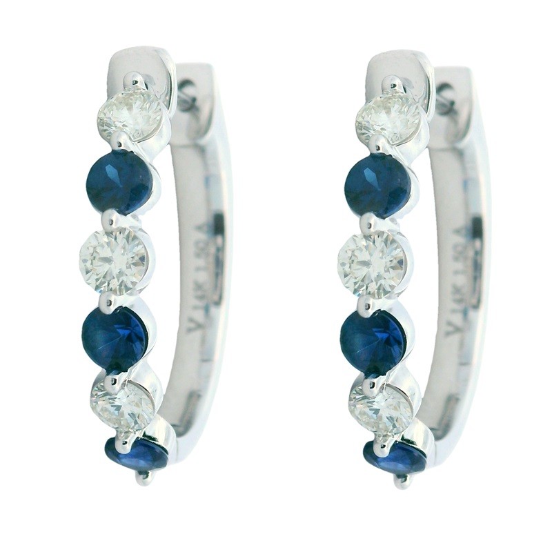 Sapphire and Diamond Oval Hoops