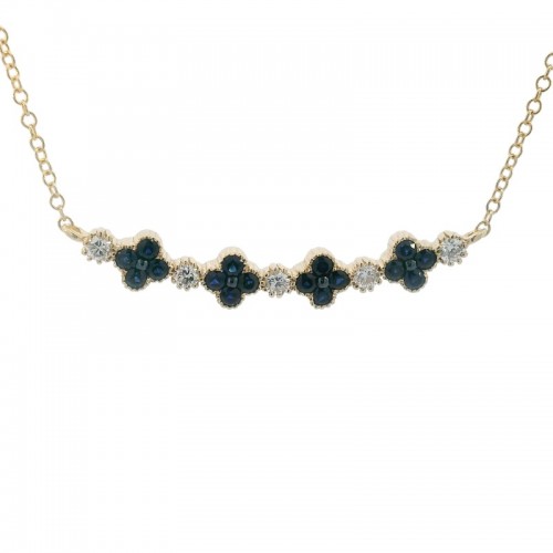 Blue Sapphire Flower and Diamond Bar Necklace