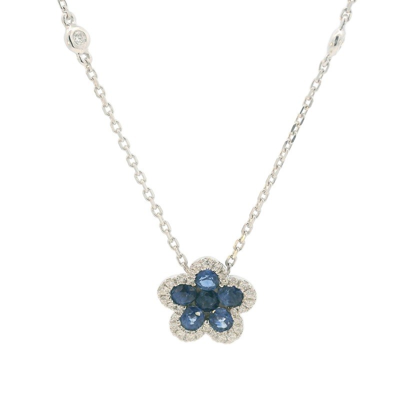 Blue Sapphire and Diamond Flower Necklace