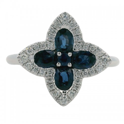 Blue Sapphire and Diamond Flower Ring