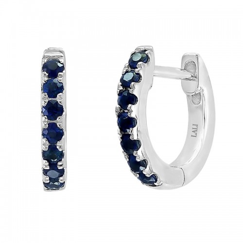 Blue Sapphire Huggies in 14K White Gold