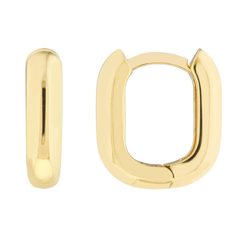 14K Yellow Gold Oblong Huggie Hoops