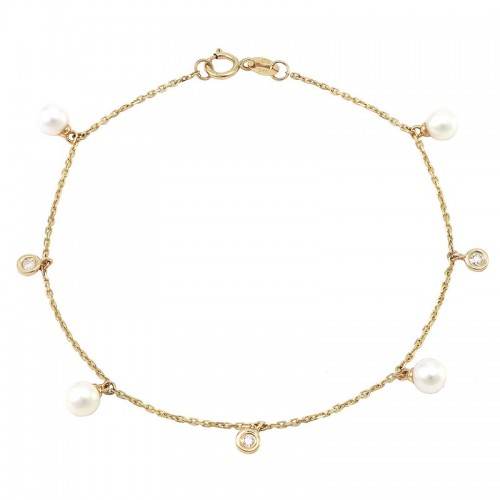 Dangling Diamond and Pearl Bracelet