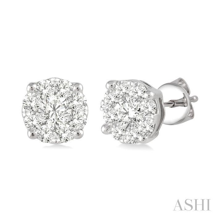 Ashi 3/4 CTW Cluster Studs in 14K White Gold