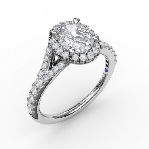 Fana Classic Diamond Halo Engagement Ring with a Subtle Split Band