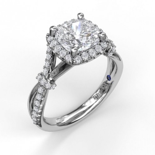 Fana Cushion Halo Engagement Ring with an Interwoven Band