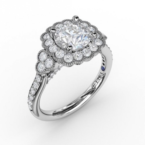 Fana Floral Halo with Diamond Accents Engagement Ring