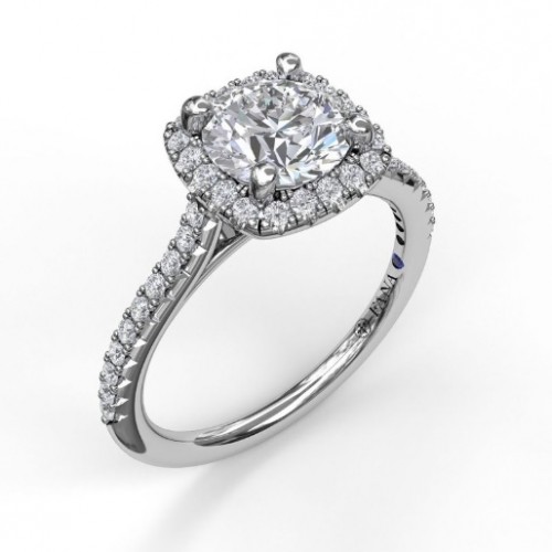 Fana Delicate Cushion Halo Engagement Ring with Pavé Shank