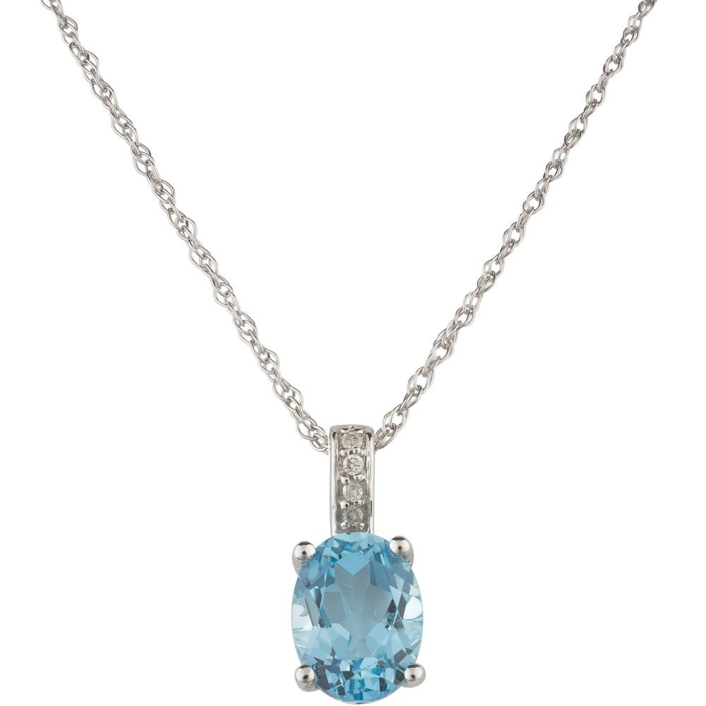 14W Oval Blue Topaz and Diamond December Birthstone Pendant - GDTPP0313