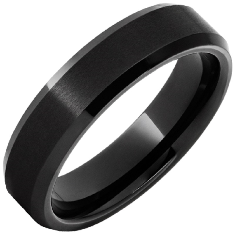 BLACK DIAMOND CERAMIC BEVELED EDGE BAND WITH SATIN FINISH - CBAND0127